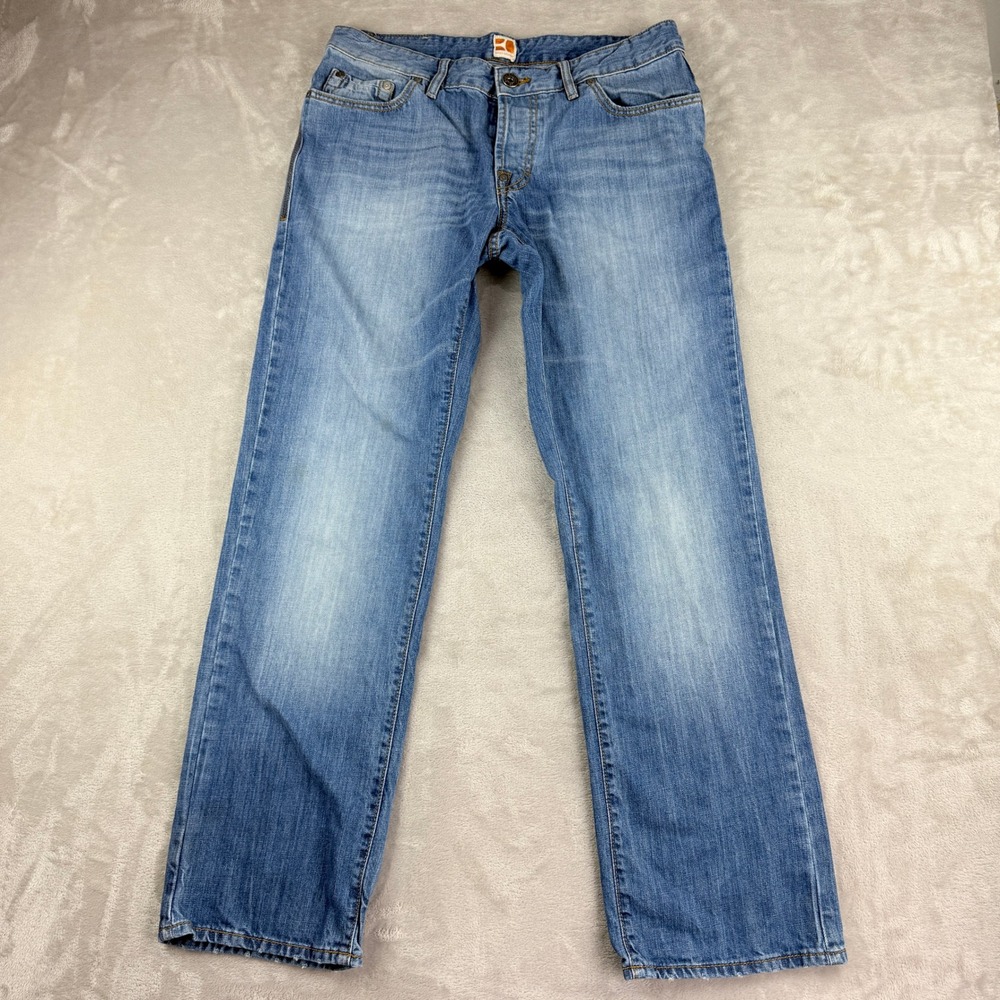 Hugo Boss Orange Straight Jeans Mens Fit 34x31 Blue Medium Wash Button Fly